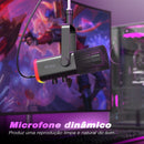 Microfone dinâmico com botão touch mute.