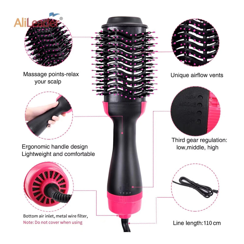 Seu salão em casa: escova de cabelo 4 em 1 com ar quente e aquecimento rápido.